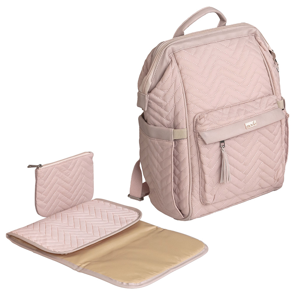 Pink leather store backpack diaper bag