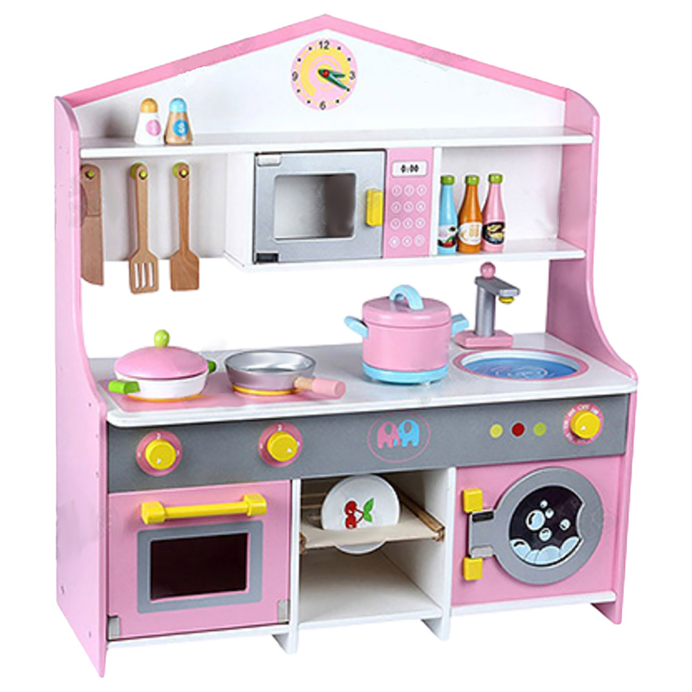 Wooden kitchen and store washing machine set