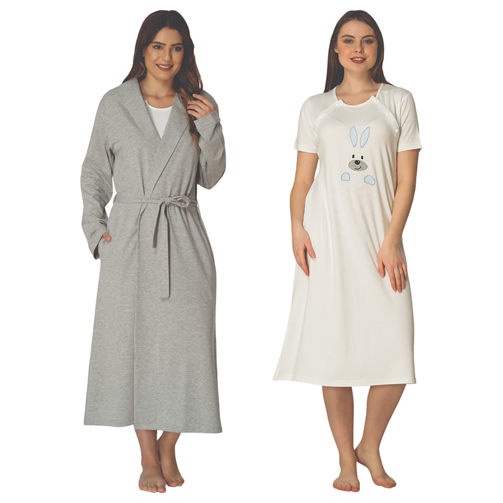 Mini Plum - 2pc-Set - Maternity Nightwear W/ Lace Details - Grey