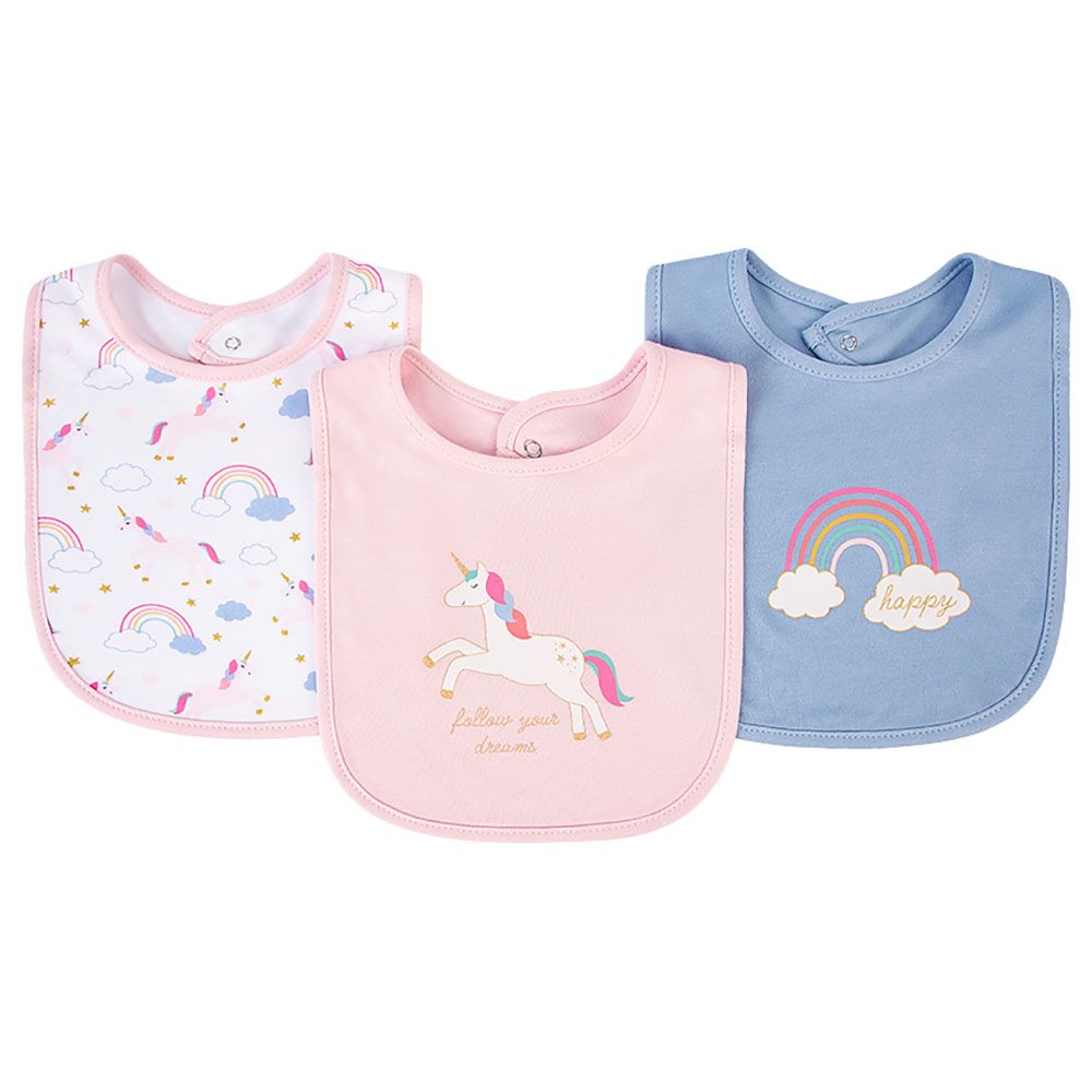 Hudson Childrenswear - 3pc-Set - Bamboo Bibs - Unicorn & Rainbows