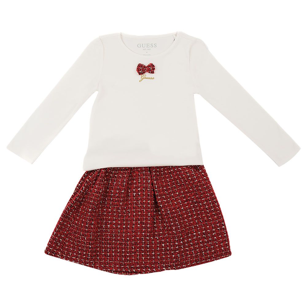 Guess - 2pc-Set - Long Sleeves Shirt And Skirt - White/Red