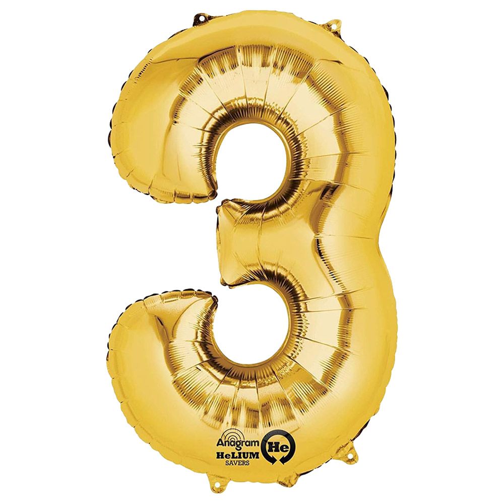 Party Camel - Number 3 Balloon - Gold - 34-inch