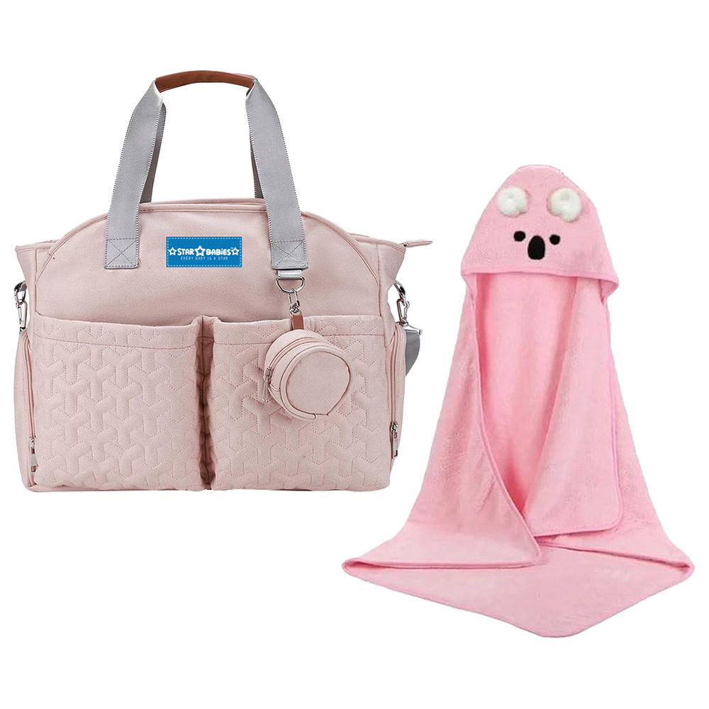 Star Babies - Diaper Portable Bag With Microfiber Hooded Towel - Pink