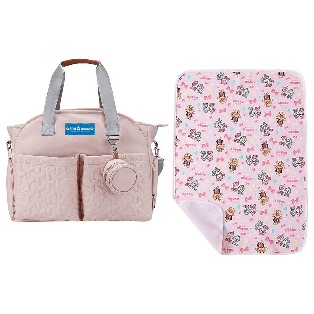 Star Babies - Diaper Portable Bag - Pink With Reusable Changing Mat Printed - Pink