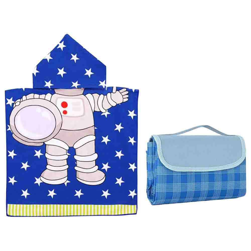 Star Babies - Waterproof Beach Mat With Hooded Towel Poncho - Blue