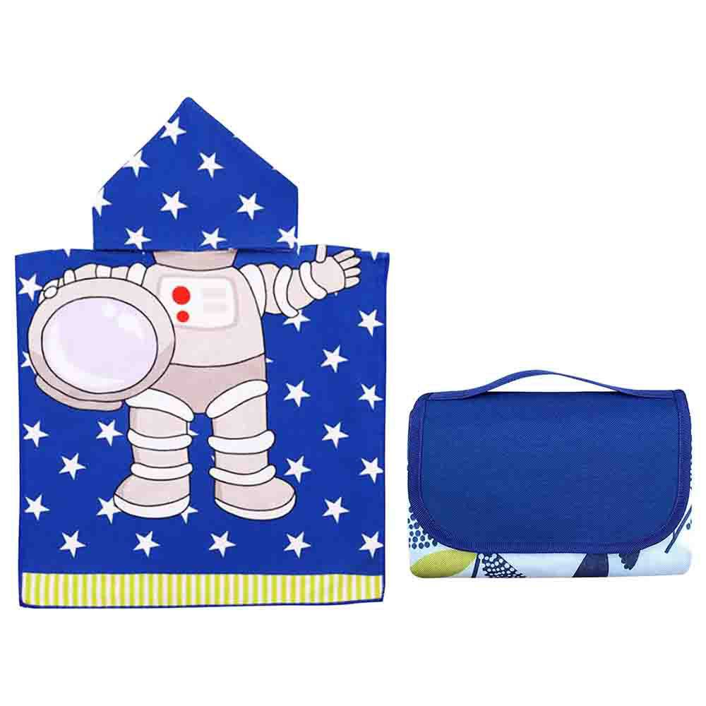 Star Babies - Waterproof Beach Mat With Hooded Towel Poncho - Dark Blue