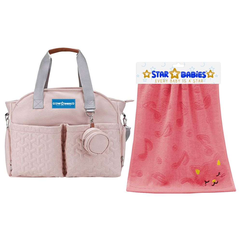 Star Babies - Diaper Portable Bag With Bamboo Towel - Pink