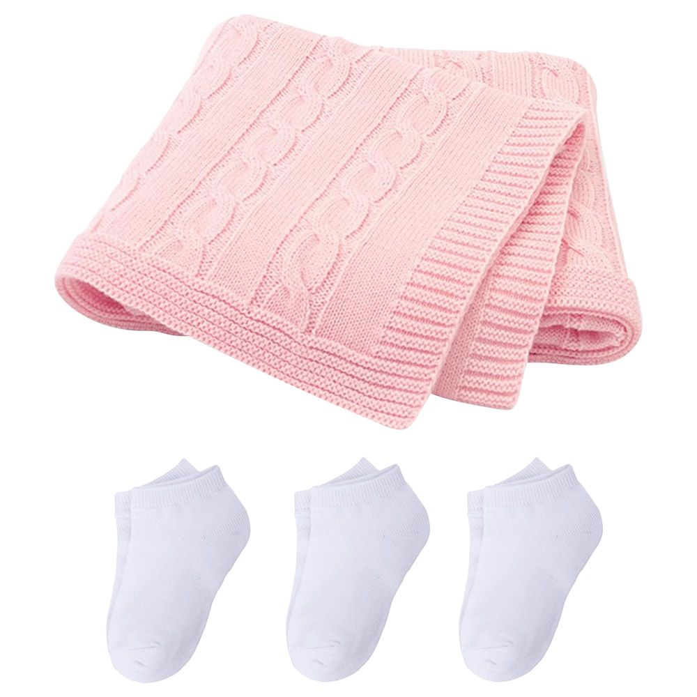 Star Babies - Knitted Blanket - 80 x 100cm With Kids Socks 3pcs - Pink