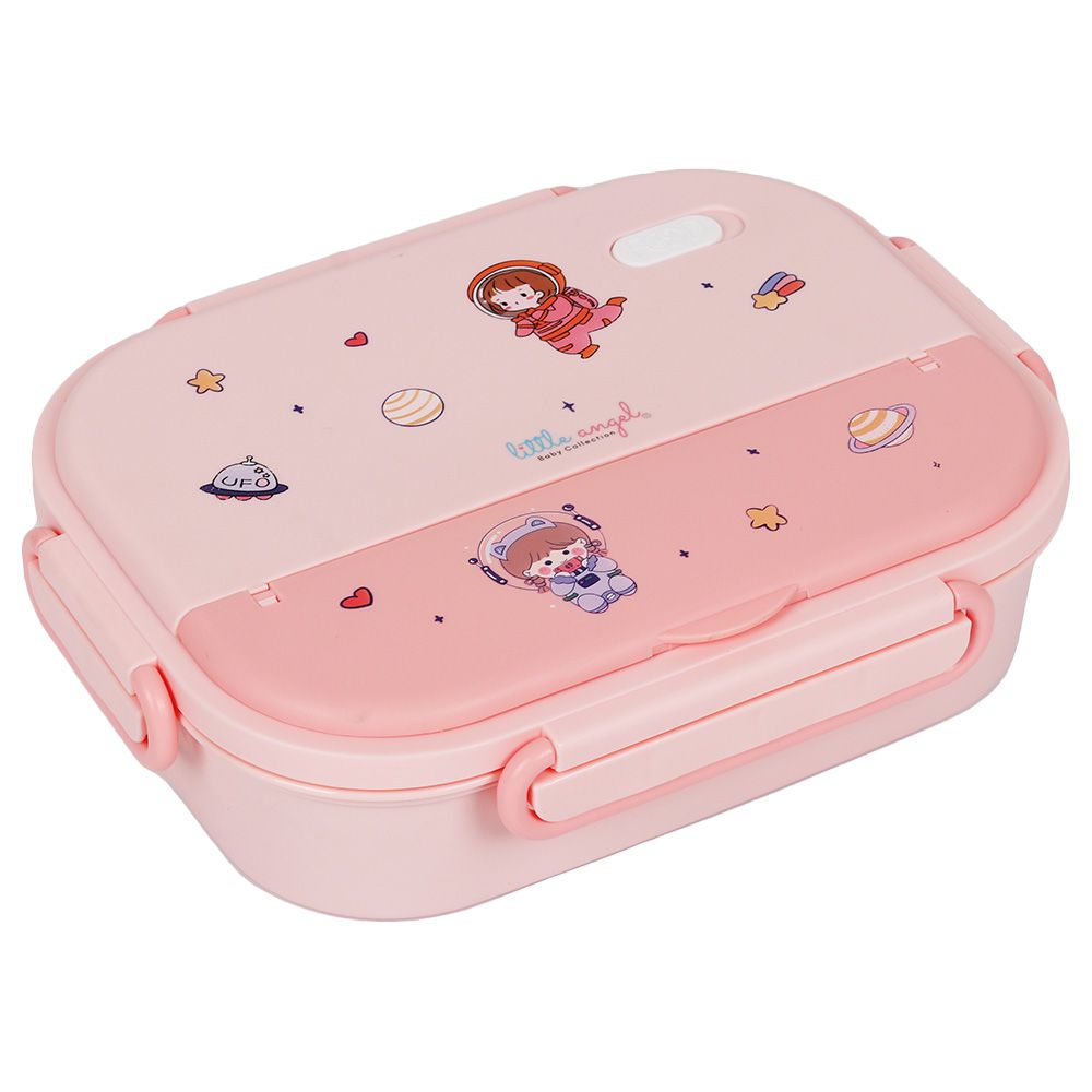 Little Angel - Kid's 5 Compartment Bento Steel Lunch Box & Soup Bowl - Pink