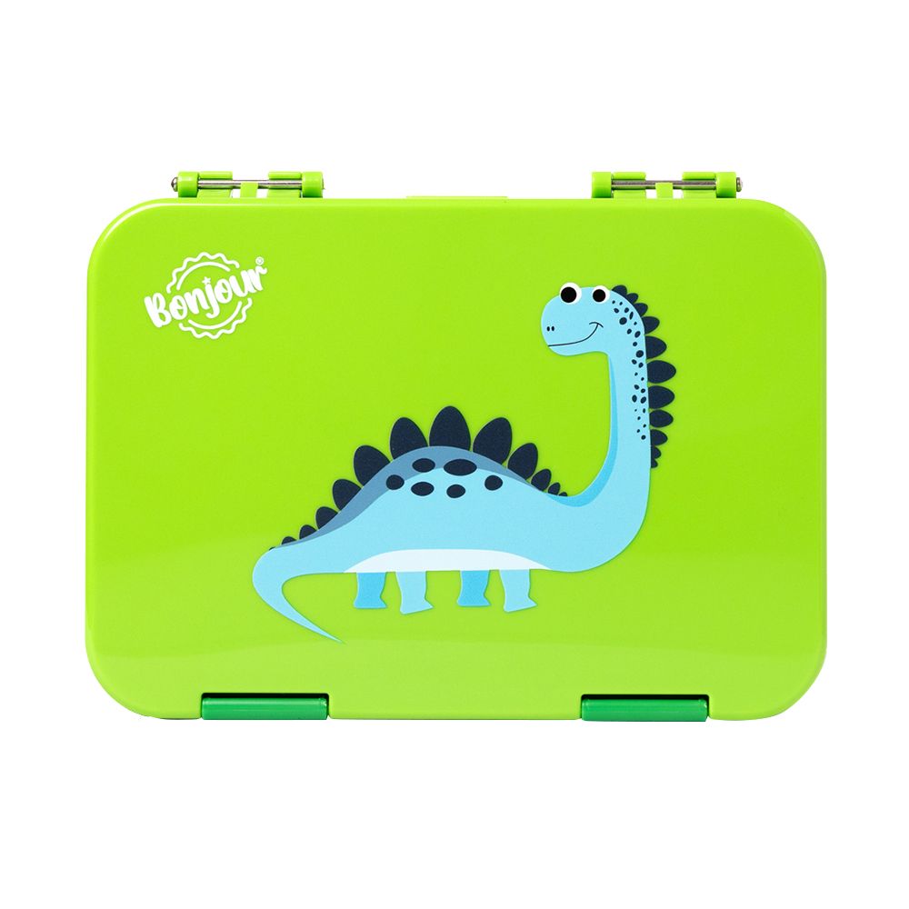 Bonjour - 4/6 Compartment Dual Lock Snax Box - Green Dino