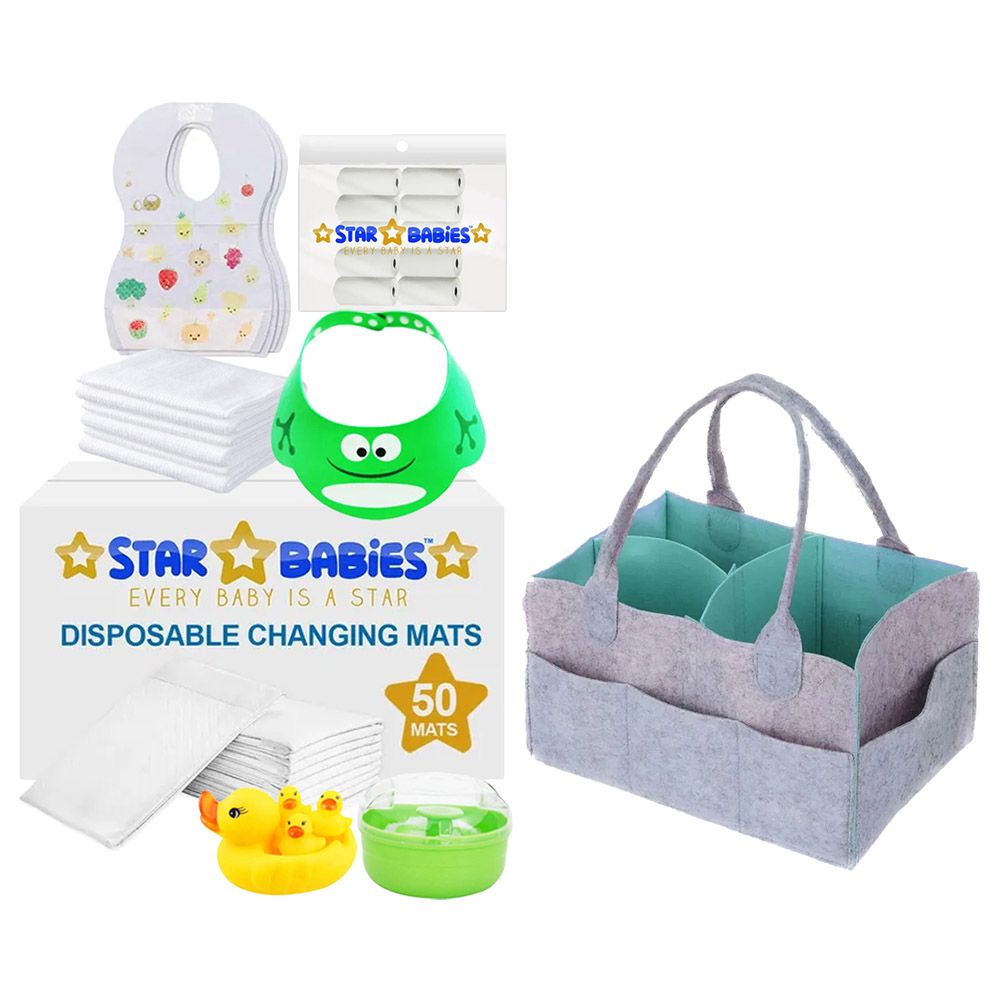 Star Babies - Baby Essentials 7pcs w/ Caddy Diaper Bag - White