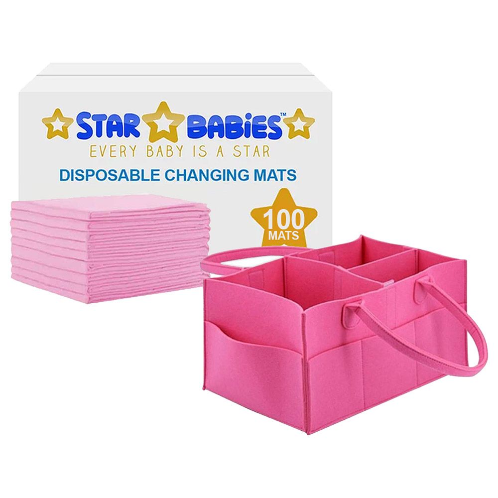 Star Babies - Regular Diaper Caddy Organizer w/ Disposable Changing Mat 100pcs - Pink