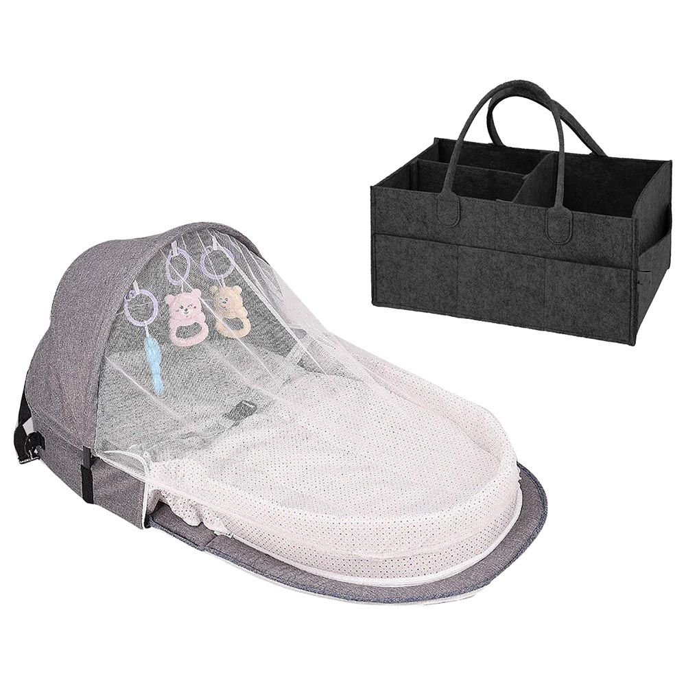 Star Babies - Baby Mosquito Bed Pink w/ Caddy Diaper Organizer - Black/Red