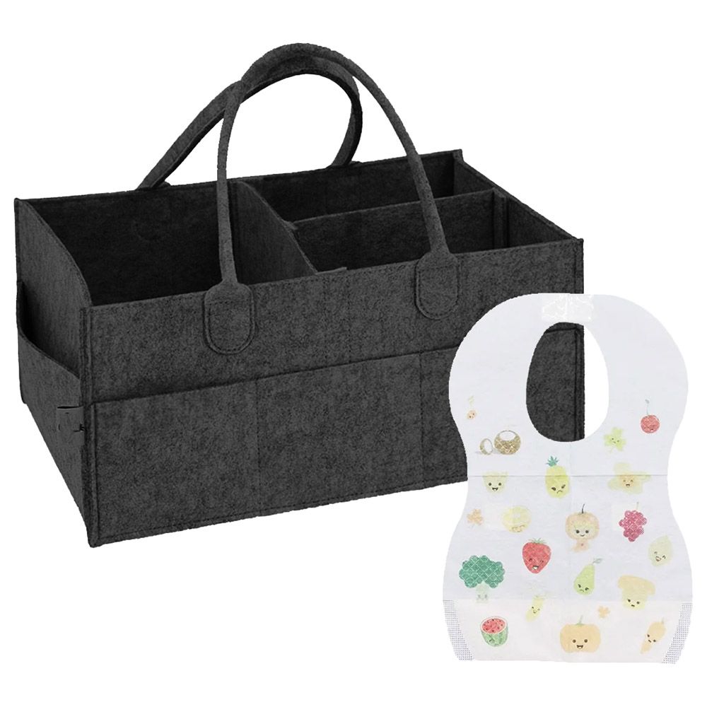 Star Babies - Diaper Caddy Organizer & Disposable Bib Assorted 5pcs - Black