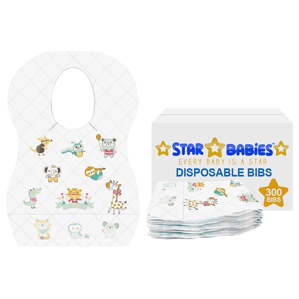 Star Babies - Disposable Bibs - Pack of 300 - Animal Print