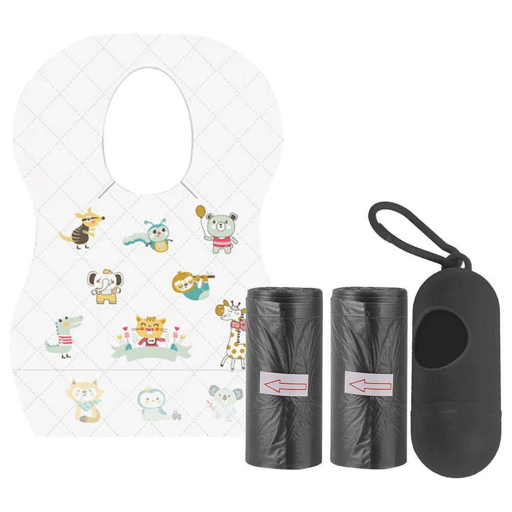 Star Babies - Disposable Bibs Animal Print 5pcs w/ Scented Bag 2pcs & Dispenser - Black