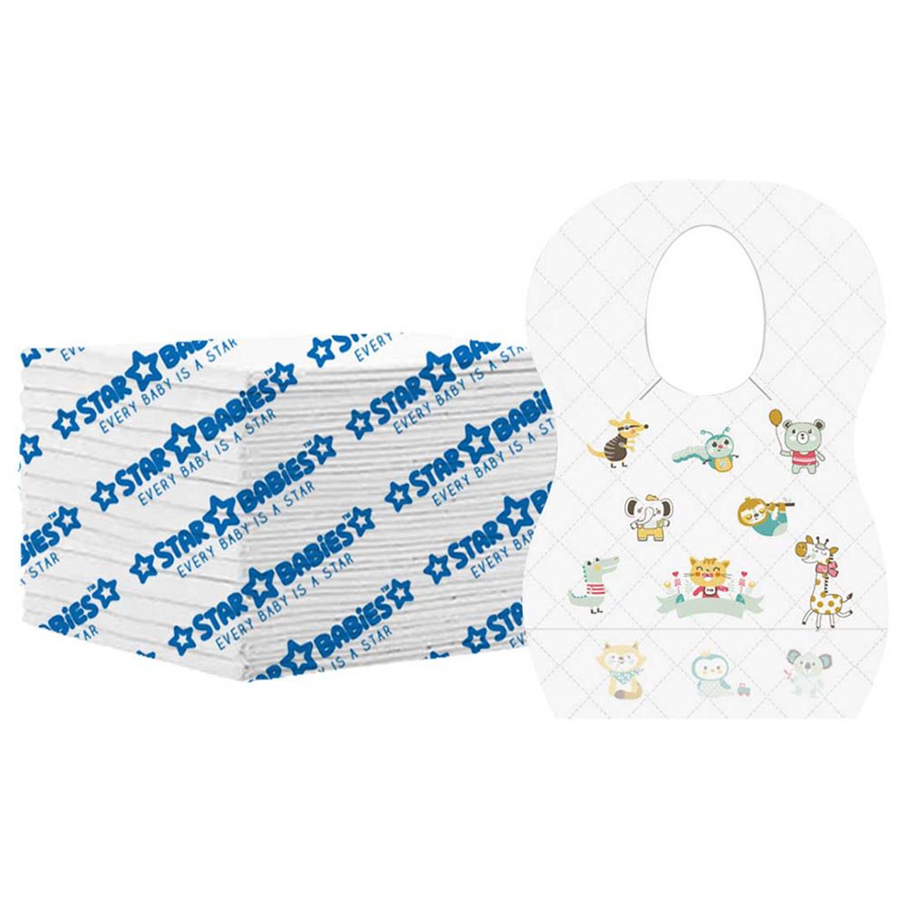 Star Babies - Disposable Bibs Animal Print 15pcs w/ Changing Mat 15pcs - White