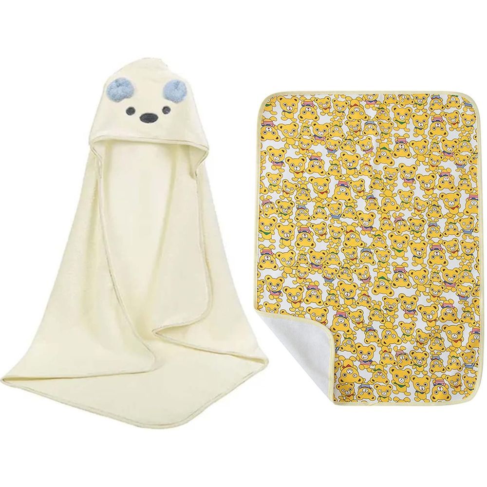 Star Babies - Microfiber Hooded Towel w/ Reusable Changing Mat - White/Yellow