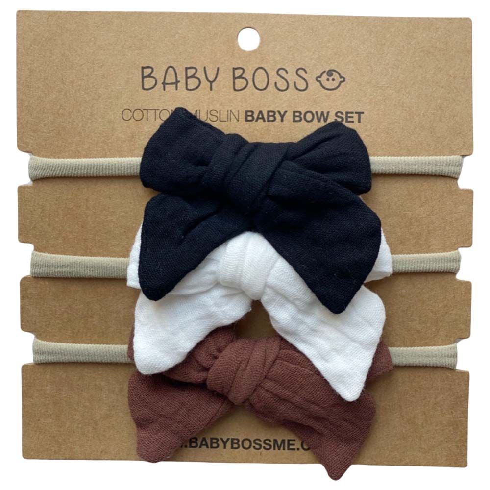 Baby Boss - Cotton Muslin Bow Set - Black/White/Brown