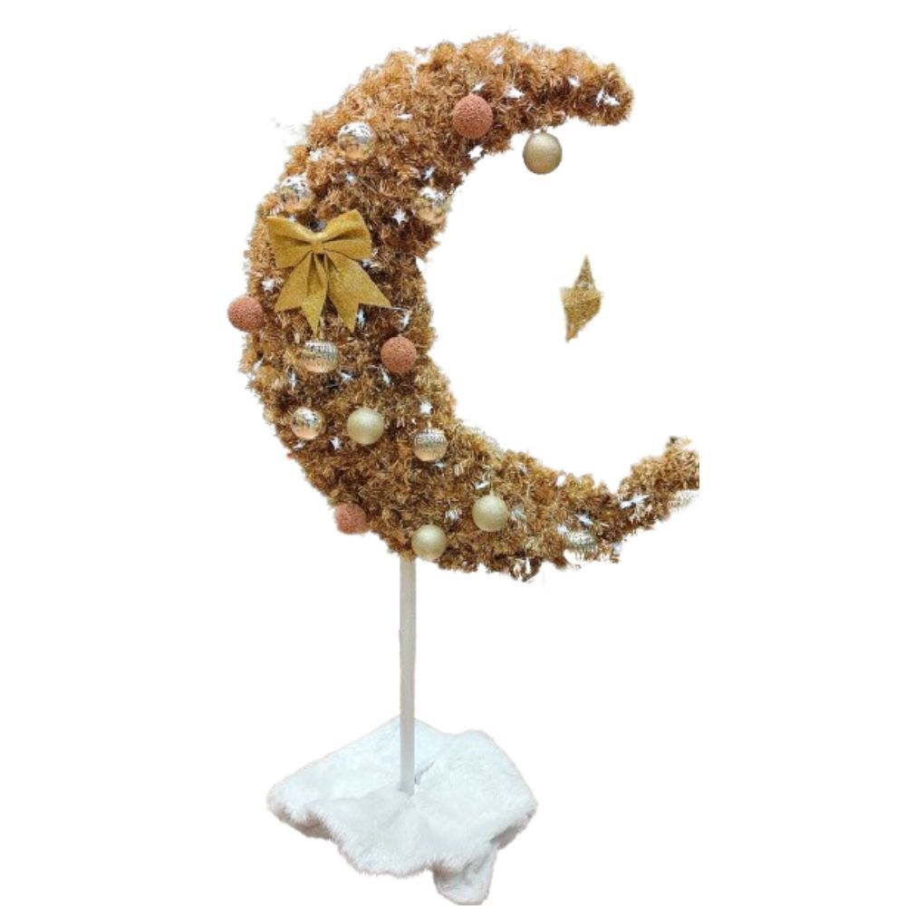 Homesmiths - Ramadan Crescent Moon Tree W/ Lights, Balls, Star & Bow - 180cm - Gold