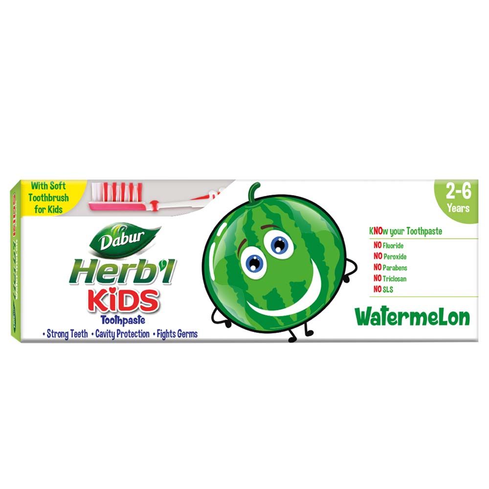 Dabur - Herbal Plus Kids Watermelon Toothpaste - 50g And Soft Toothbrush