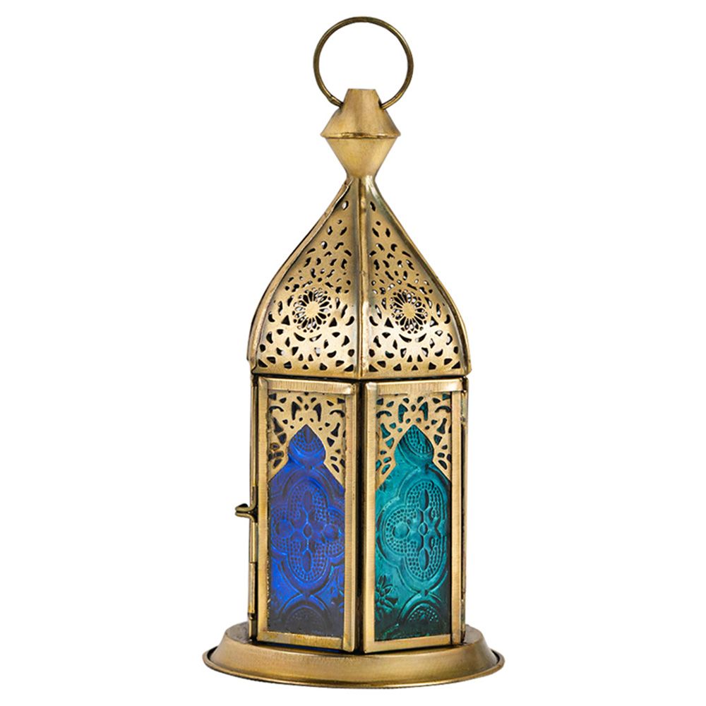 HilalFul - Chic Short Antique Lantern - Blue Turquoise Duo Glass