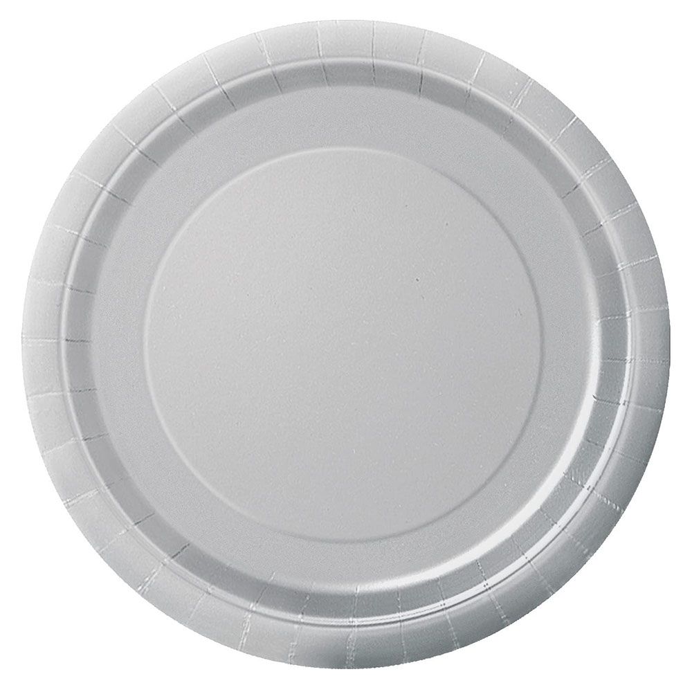 Unique - Round Party Plate - Silver - 23 cm - Pack of 8