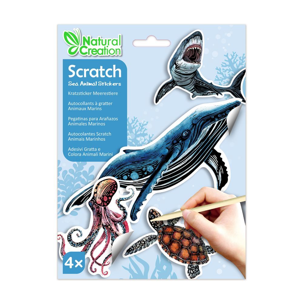 Avenir - Scratch Sea Animal Stickers - Pack of 1 - 4Pcs