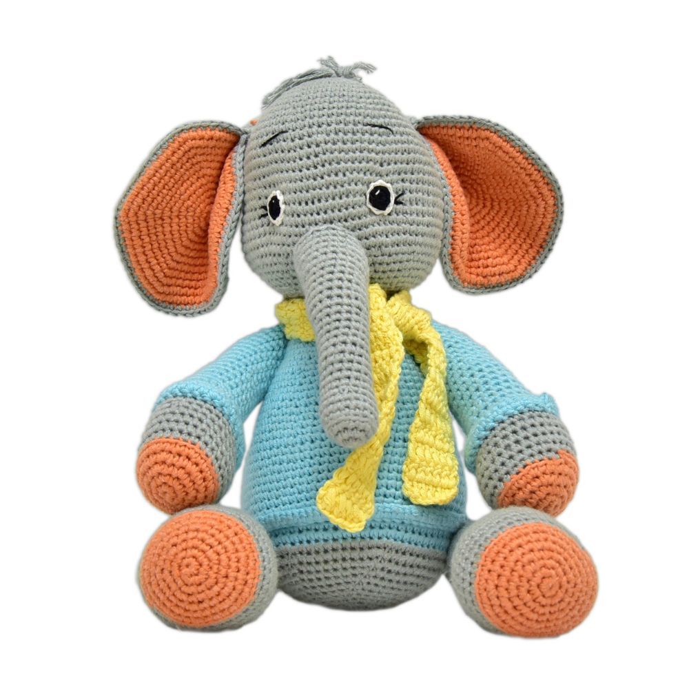 Happy Threads - Handmade Crocheted Dusty The Elephant 13 Inch - Multicolour