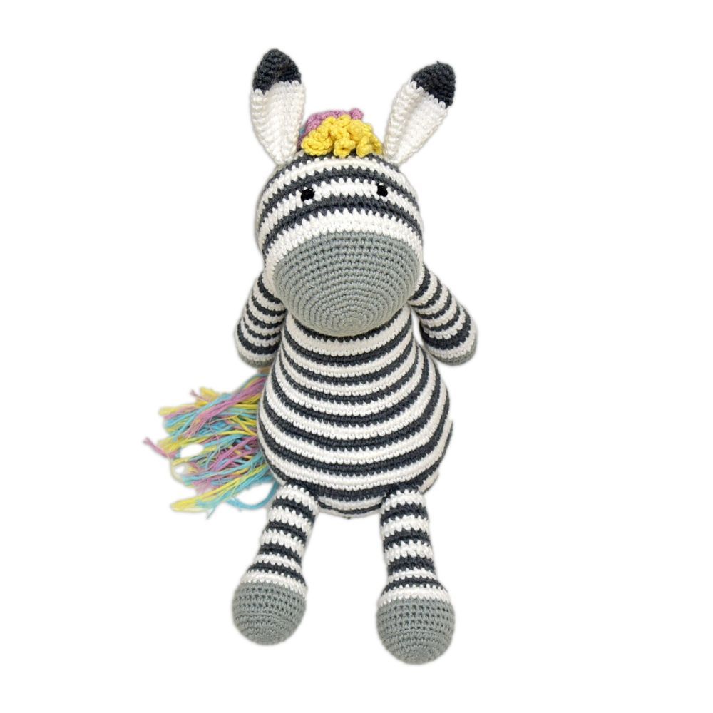 Happy Threads - Handmade Crocheted Ziggy The Zebra 12 Inches - Multicolour