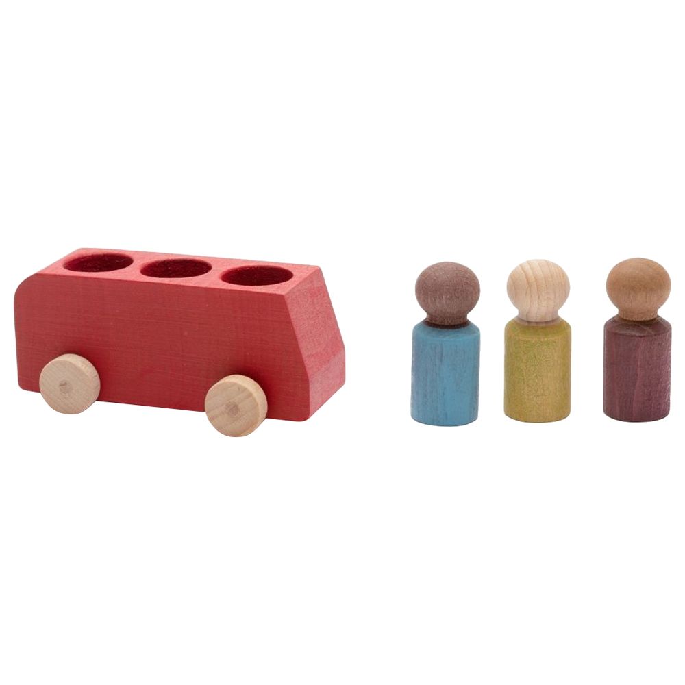 Lubulona - Wooden Bus With 3 Figures - Red