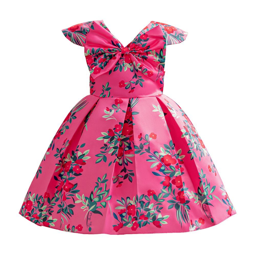 Sugar Rush - Floral Fit And Flare Dress - Fuchsia