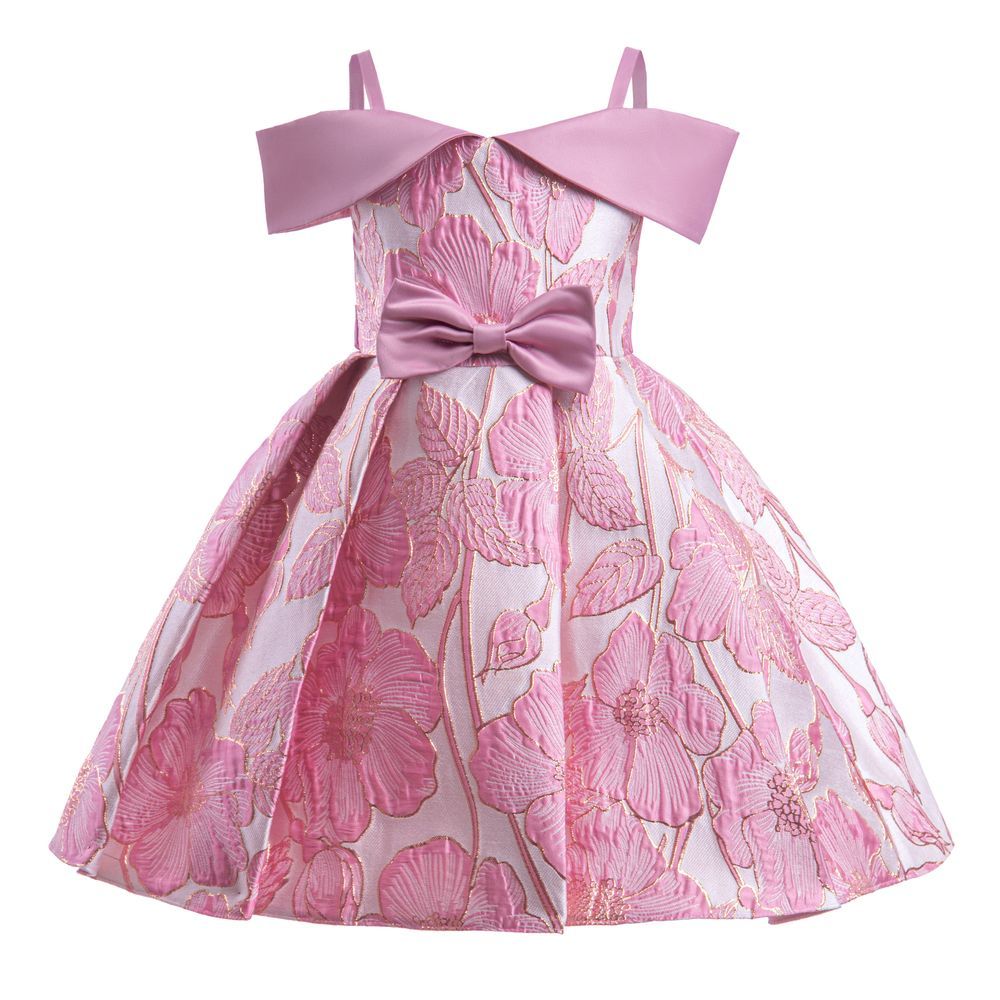 Sugar Rush - Floral Square-neck Short Sleeves Party Dress - Pink