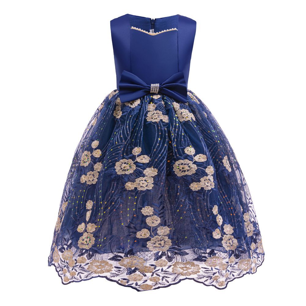 Sugar Rush - Girl's Solid Gown Dress - Navy Blue