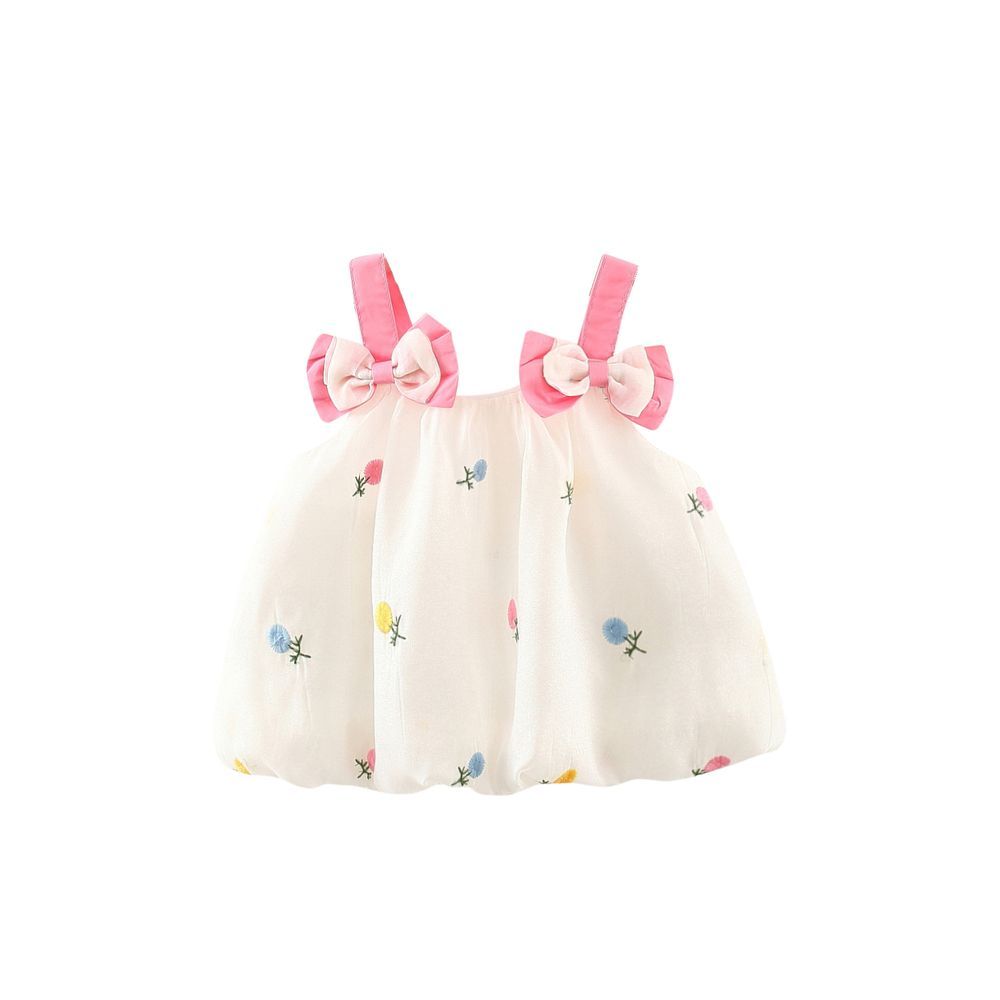 Sugar Rush - Girl's Self Design A-line Dress - White