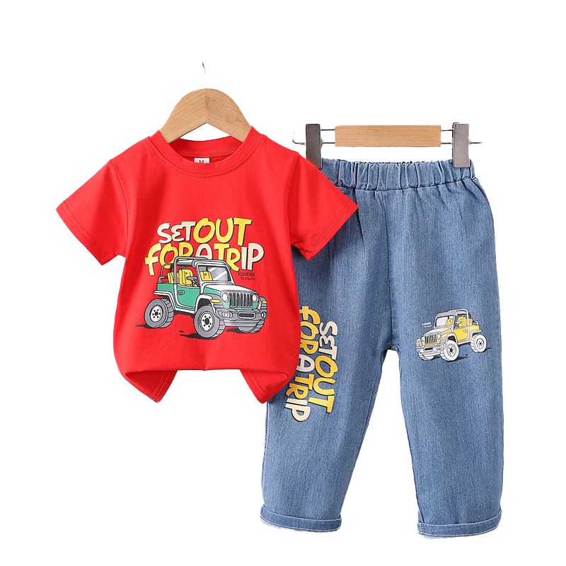 Sugar Rush - 2pc-Set - Boy's Printed T-Shirt And Trousers - Red/Blue