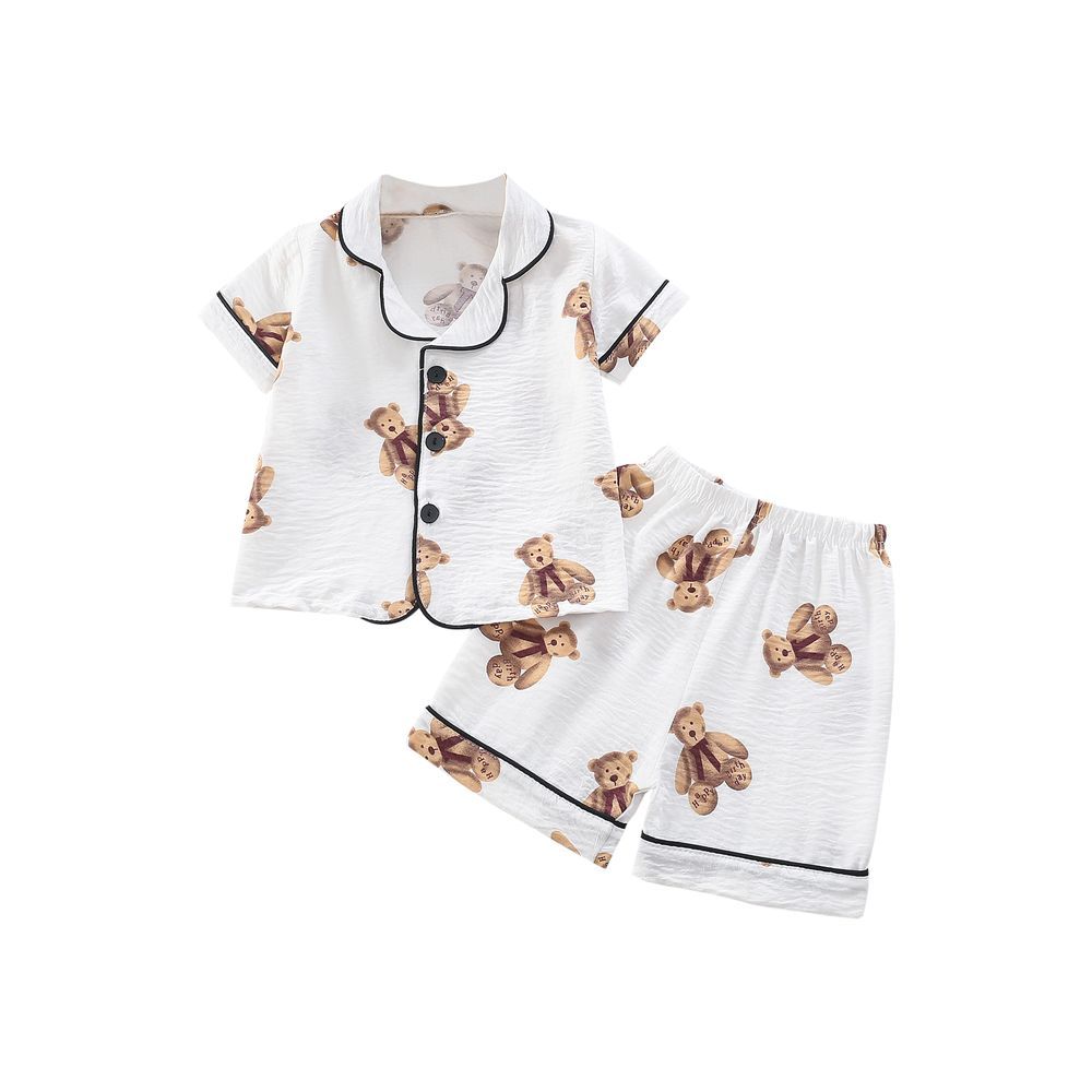 Sugar Rush - 2pc-Set - Teddy Printed Baby Pyjama - White/Brown