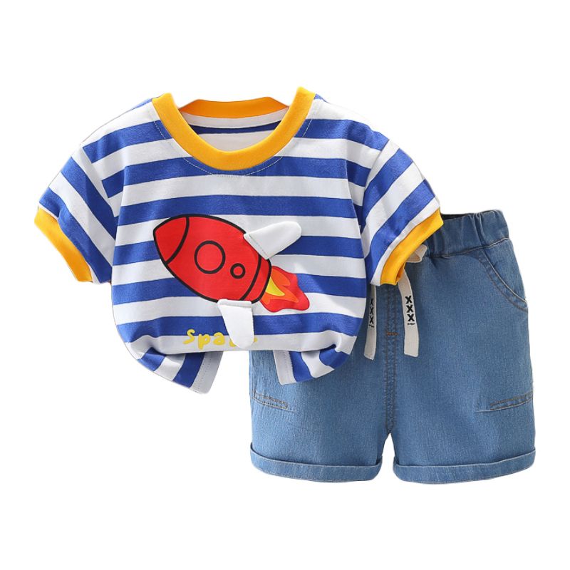 Sugar Rush - 2pc-Set - Striped T-Shirt And Shorts - Blue