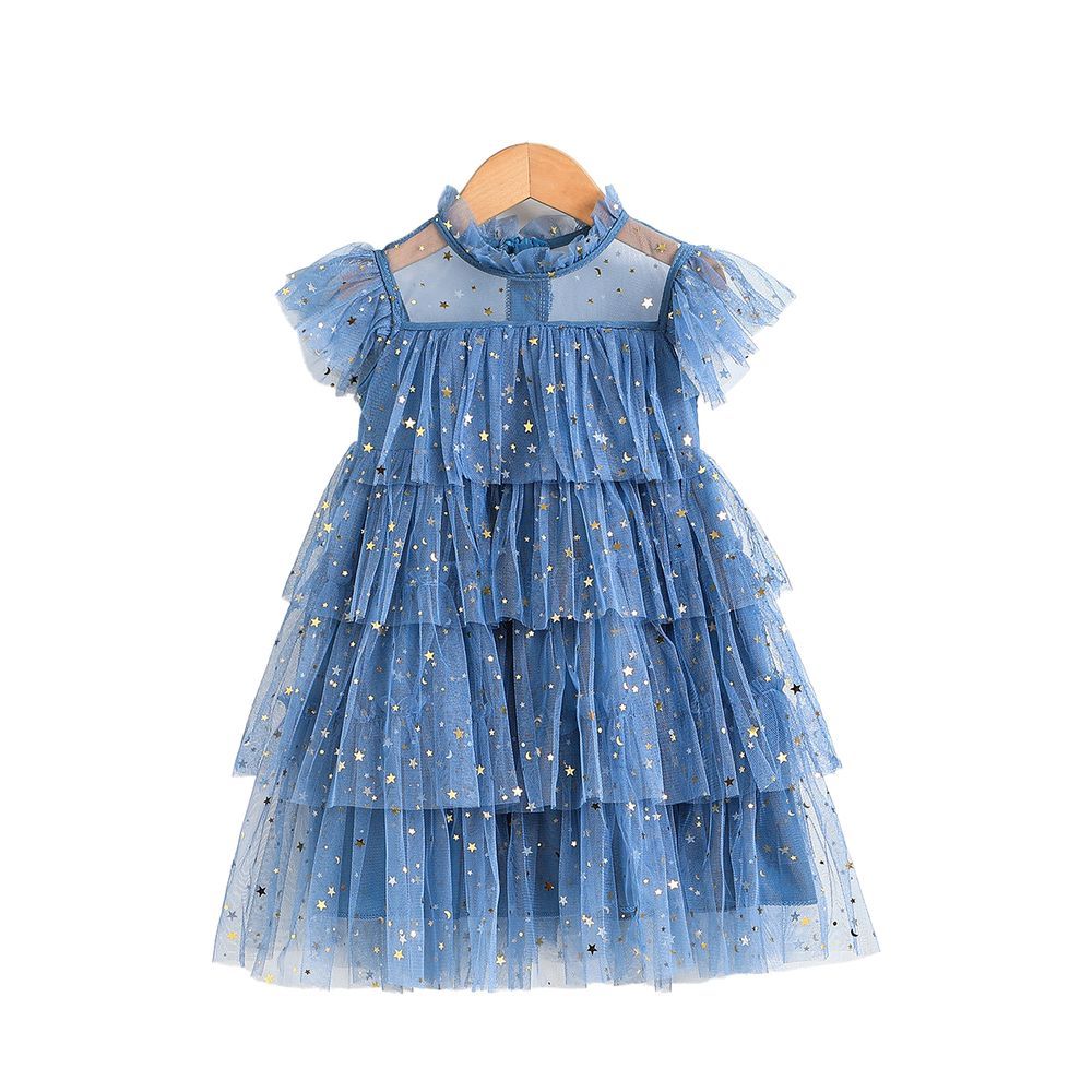 Sugar Rush - Lace Detail Cap Sleeves Fashion Dress - Blue