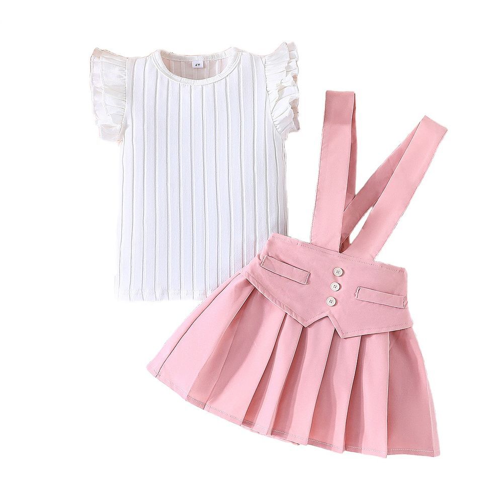 Sugar Rush - 2pc-Set - Solid Top And Skirt - Pink/White