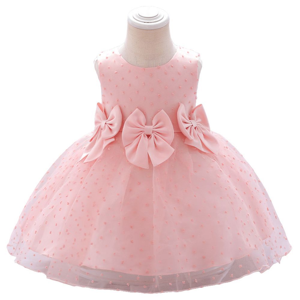 Sugar Rush - Appliqued Bow Party Dress  - Pink