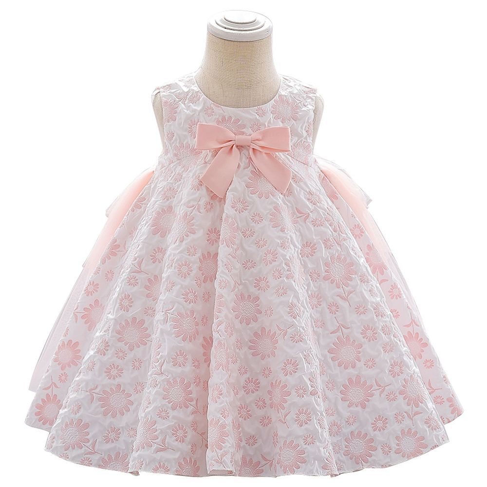 Sugar Rush - Floral Bow Sleeveless Party Dress - Pink