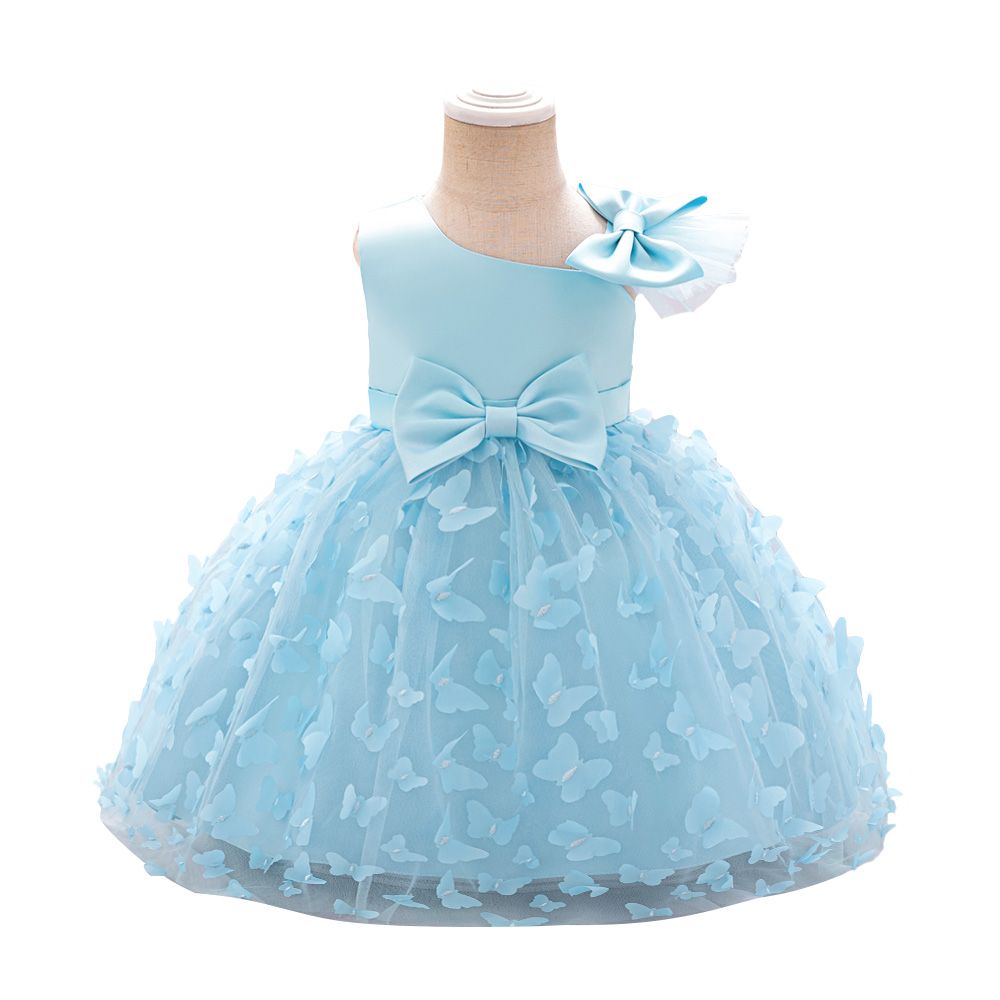 Sugar Rush - Appliqued Regular Round Neck Sleeveless Party Dress - Blue