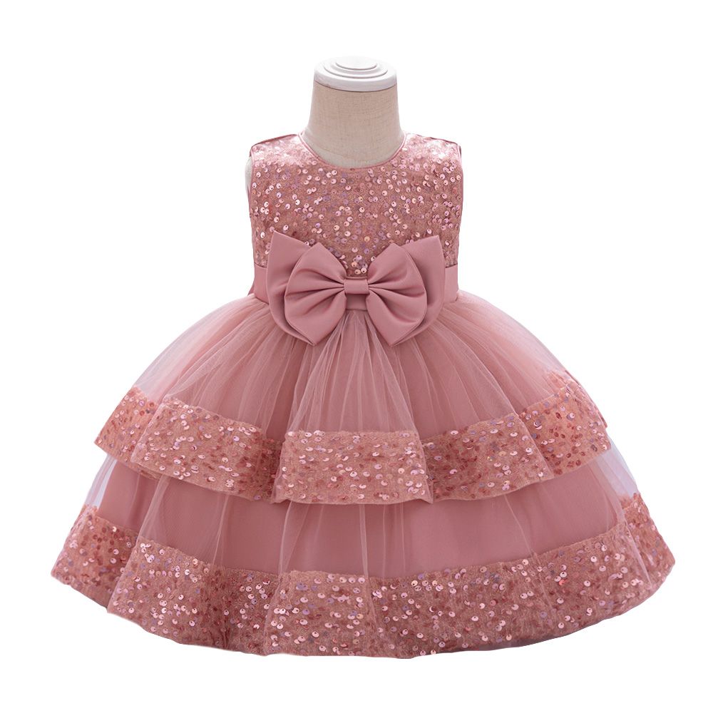 Sugar Rush - Appliqued Regular Round Neck Sleeveless Party Dress - Pink