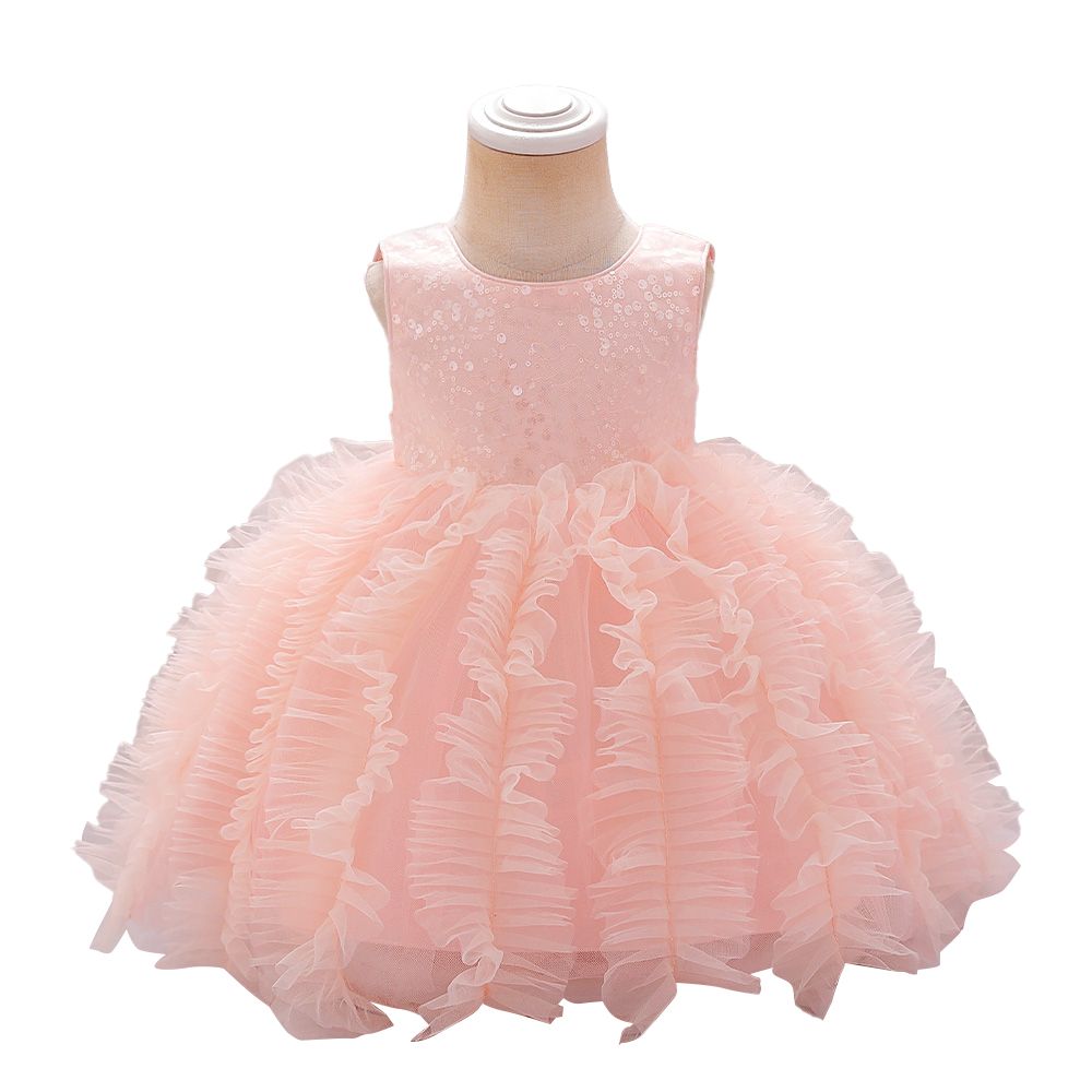 Sugar Rush - Appliqued Regular Round Neck Sleeveless Party Dress - Fluffy Pink