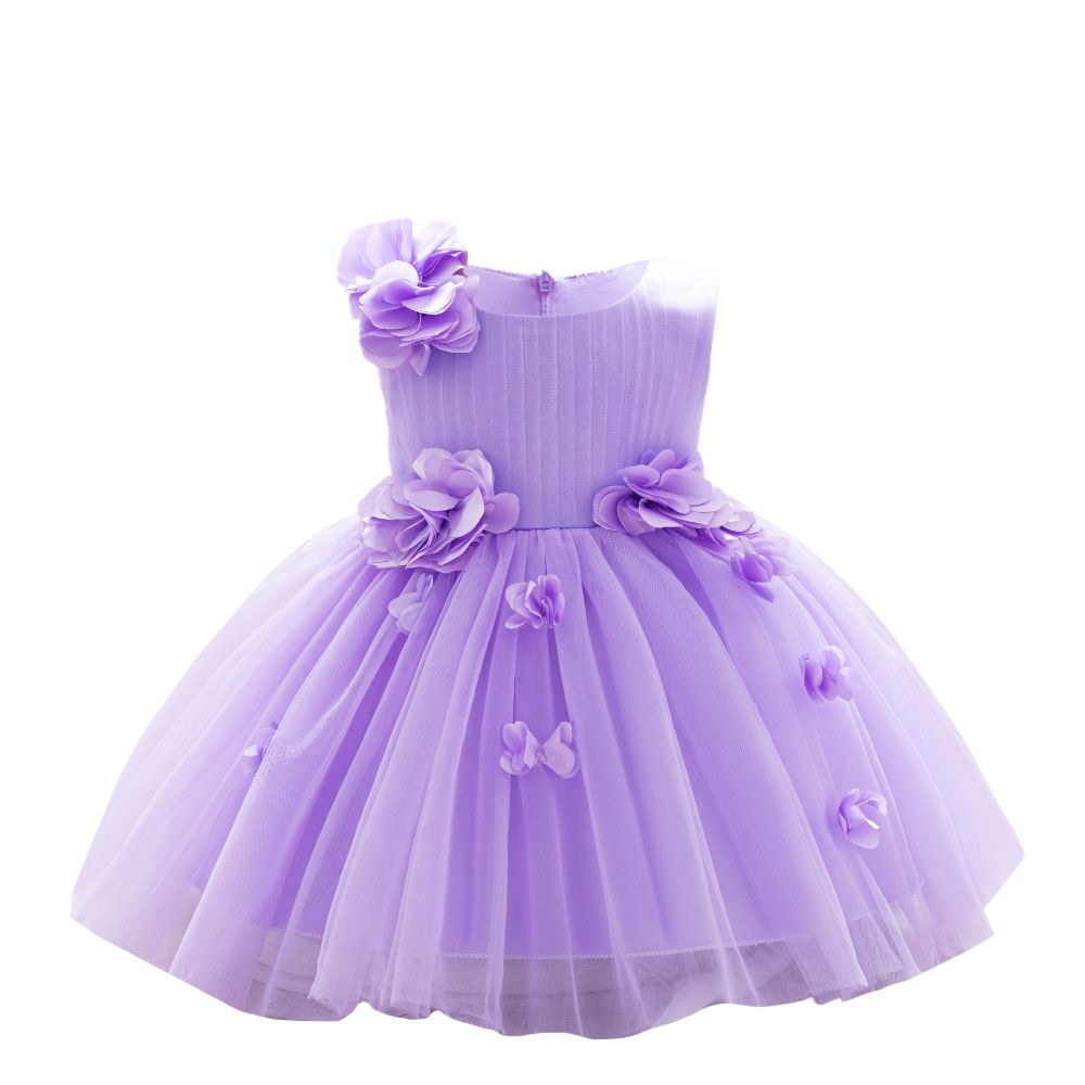 Sugar Rush - Appliqued Regular Round Neck Sleeveless Party Dress - Purple