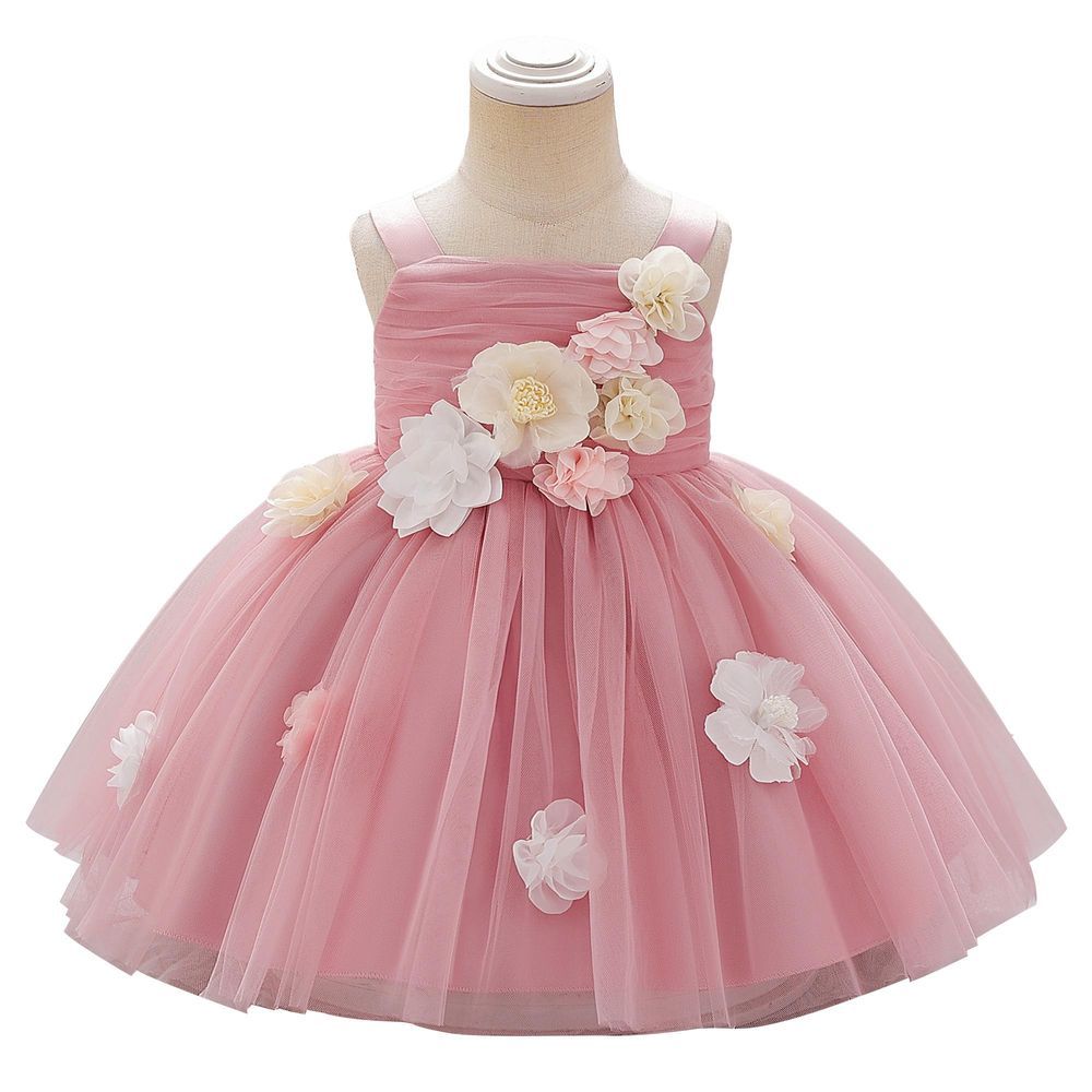 Sugar Rush - Floral Embellished Sleeveless Party Dress - Pink