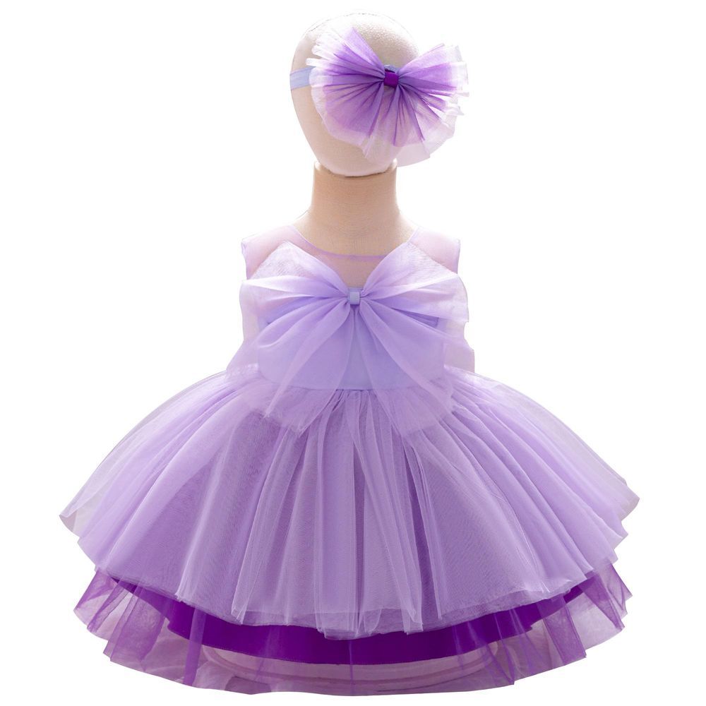 Sugar Rush - 2pc-Set - Bow Detail Sleeveless Dress & Headband - Purple