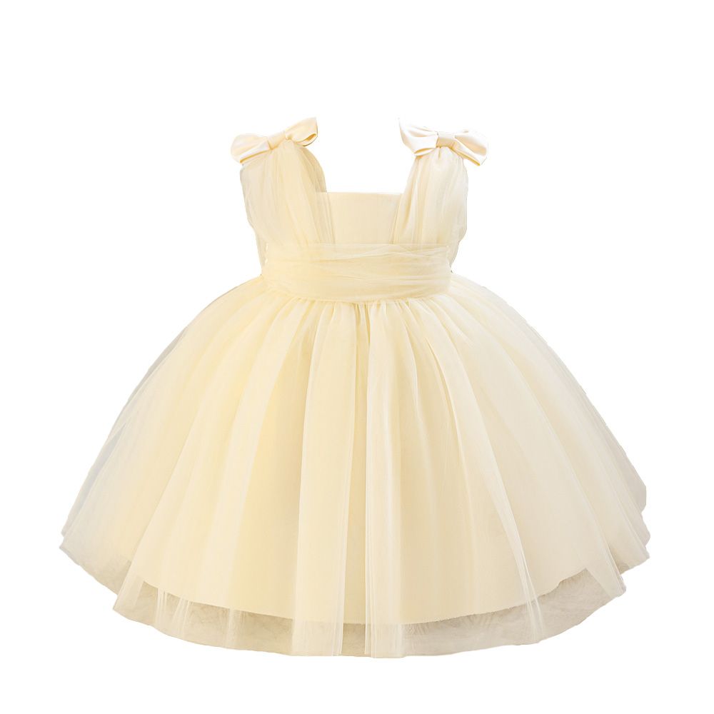 Sugar Rush - Appliqued Regular Square-neck Sleeveless Party Dress - Champagne