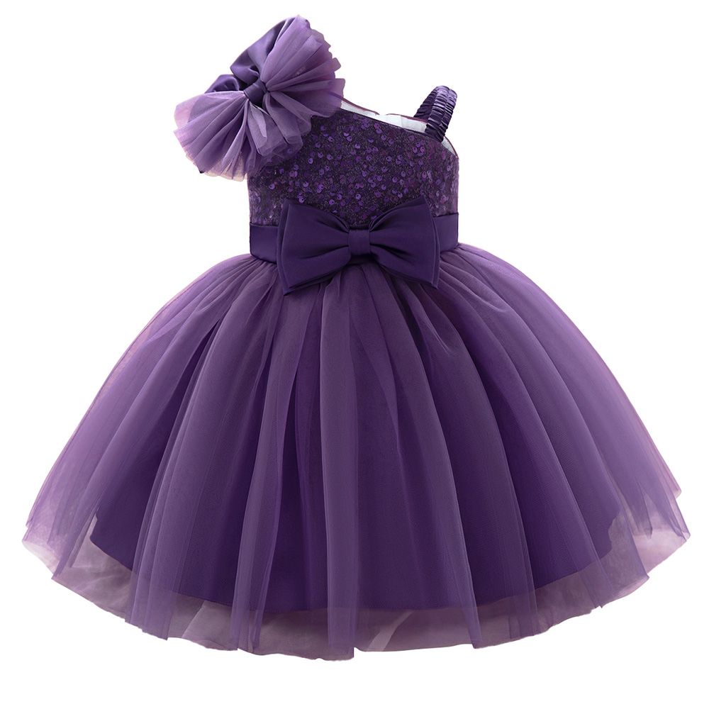 Sugar Rush - Appliqued Regular V-neck Sleeveless Party Dress - Purple